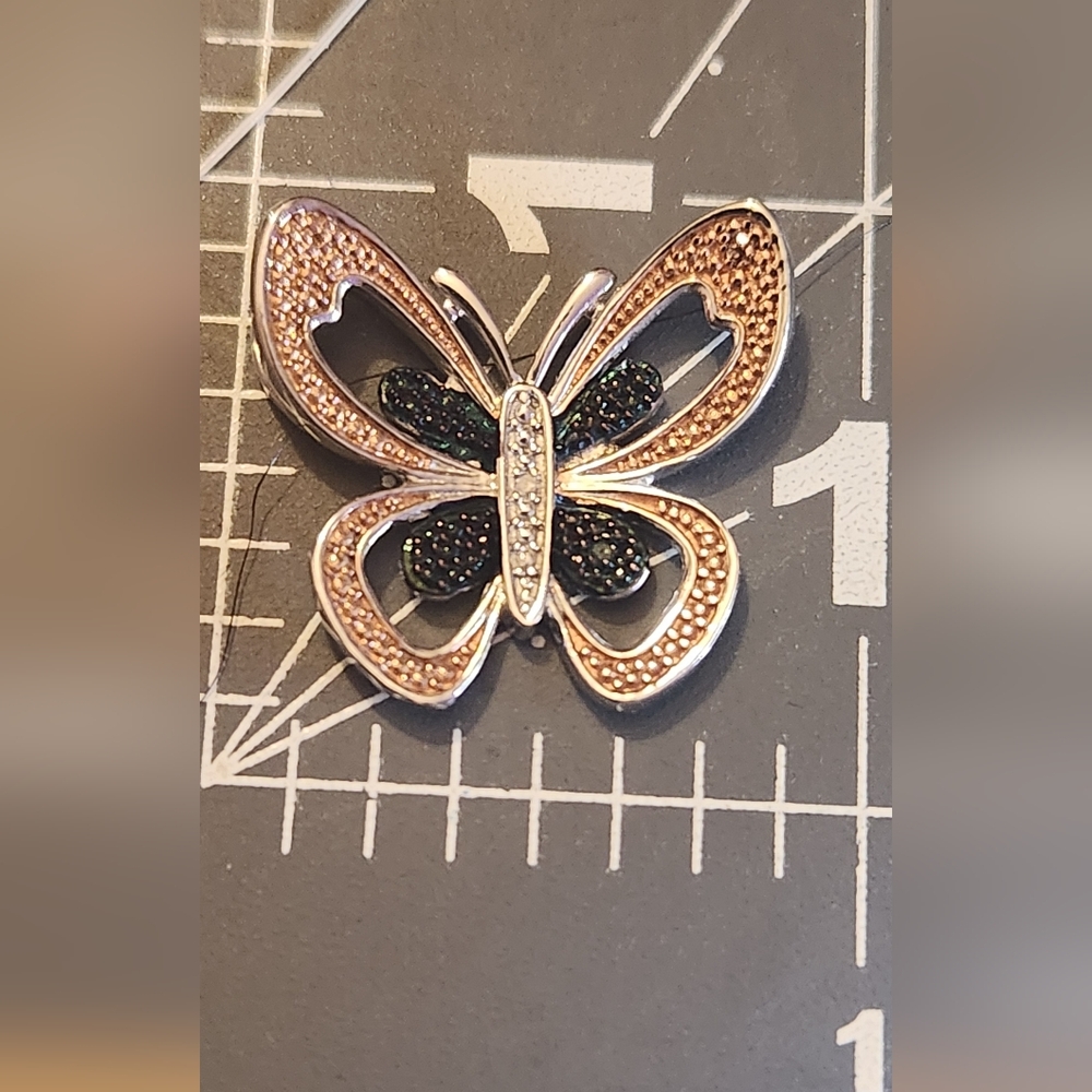 STS Karis Elegant Butterfly Brooch in Gold and Silver. 1x1"